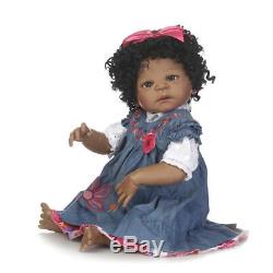 Reborn African American Dolls 23 Full Body Silicone Baby Black Curly Hair Girl