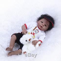Reborn Black Baby Doll Full Body Vinyl Baby Look Real African American Bebe 23