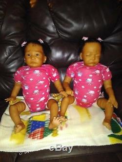 Reborn Dolls Twins Sweet Pea Awake and Asleep 23 African American Girls