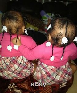 Reborn Dolls Twins Sweet Pea Awake and Asleep 23 African American Girls