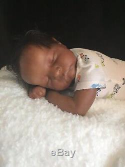Reborn baby boy sleeping doll newborn ethnic biracial AA OOAK