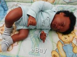 Reborn baby boy sleeping ethnic doll newborn biracial AA OOAK Realborn Dominic