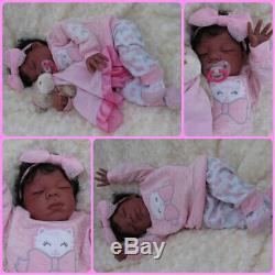 Reborn baby girl doll sleeping Newborn ethnic Latino AA biracial