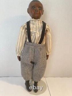 Sue Johnson Black Americana Boy Man 1989 Folk Art Doll Signed Artists #142