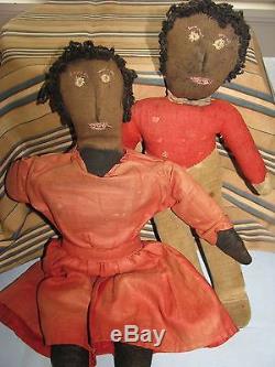 Two African American Black Folk Art Rag Dolls Antique Early Wonderful Pair