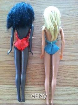 Two Vintage Malibu Barbie dolls/ Christie African American/Red Bathing Suit