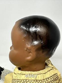 VTG Doll 1940, s African American Composite big baby doll 20 in yellow outfit