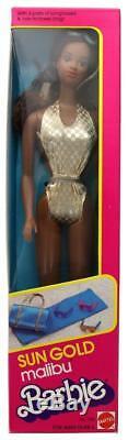 Vintage 1983 Sun Sun Gold Malibu Barbie African American Doll Mattel #7745 NIB