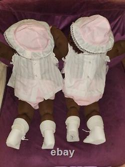 Vintage 1986 Twin Cabbage Patch African American Soft Sculpture Little People