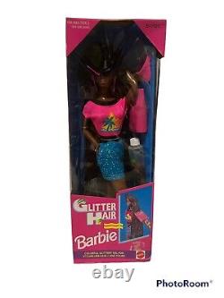 Vintage 1993 Mattel Glitter Hair Barbie Doll African American #11332 NRFB
