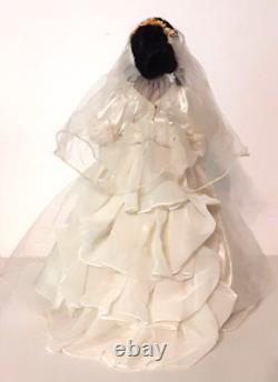 Vintage African American Doll, Porcelain, Wedding Dress Veil Train and Stand