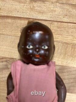Vintage Antique African American Bisque Doll with Cloth One-Piece Japan 5.5