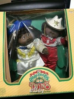 Vintage CPK Dolls 1985 Twin Cowboy African-American Girl & Boy withPapers