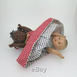 Vintage Composition Topsy Turvy Doll Caucasian African American Reversible Dress