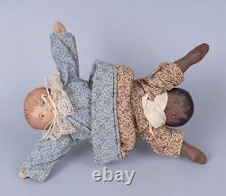 Vintage Fabric Topsy Turvy Doll Painted Faces & Hair African American/Caucasian