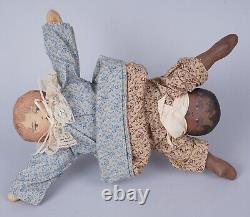 Vintage Fabric Topsy Turvy Doll Painted Faces & Hair African American/Caucasian