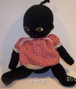 Vintage Handmade African American Cloth Black Doll Detailed Embroidery RARE