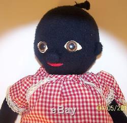 Vintage Handmade African American Cloth Black Doll Detailed Embroidery RARE