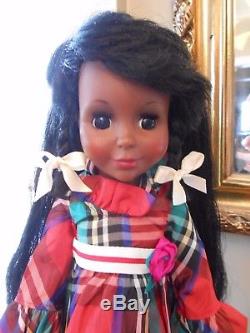 Vintage Ideal Tara African American Doll with Christmas Plaid Dress
