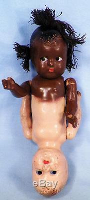 Vintage Topsy Turvy Composition Doll Black African American Girl Caucasian Boy
